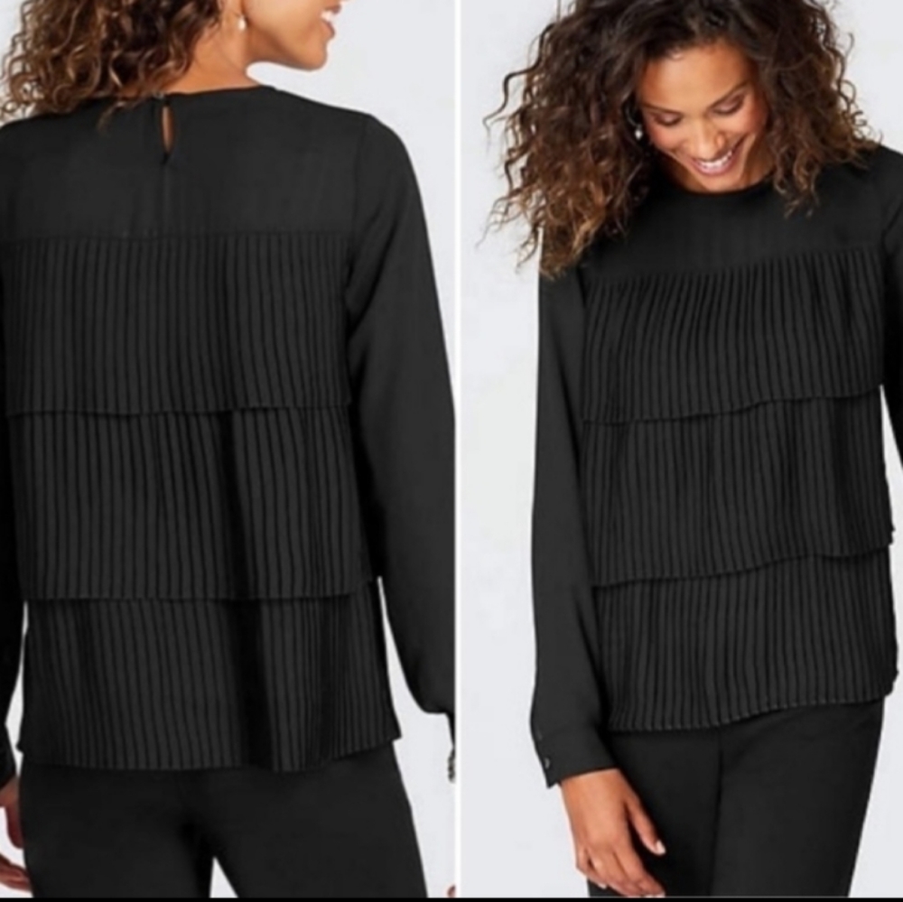 J. Jill Nwt Black Tiered Pleated Blouse Size Large